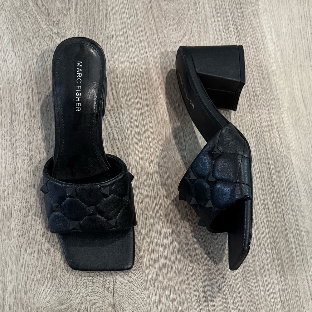 Marc Fisher Black Quilted Chunky Heel Mules – Women's Size 7.5